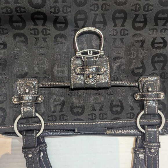 Etienne Aigner Core Collection Black Fabric Leather Logo Handbag Purse 57628 - Picture 9 of 11